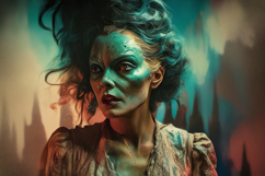 A dramatic portrait of a woman with zombie makeup Product Image 1