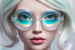 An anime-style girl with iridescent round glasses Product Image 1