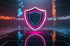 A glowing digital shield with a lock Product Image 1