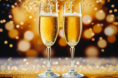 Two champagne glasses filled with bubbly golden wine, ready Product Image 1