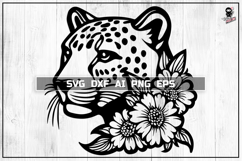 Floral Leopard SVG, Wild Animal Portrait Cut File Product Image 1