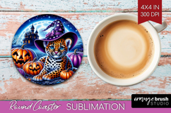 Leopard Halloween Round Coaster Cute Animal Coaster PNG Product Image 1