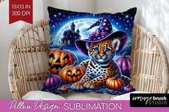 Leopard Halloween Pillow Sublimation Cute Animal Pillow PNG Product Image 1