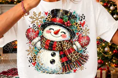 Leopard Buffalo Plaid Snowman PNG | Christmas Sublimation De Product Image 3