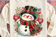 Leopard Buffalo Plaid Snowman PNG | Christmas Sublimation De Product Image 4