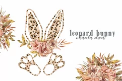 Watercolor Leopard floral Easter bunny clipart- 1 PNG FILE Product Image 1