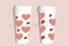 leopard heart kisses valentine starbucks 16oz hot cup wrap svg presized template for tumbler grande