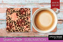 Leopard Print Square Coaster - Animal Print Coaster PNG Product Image 1