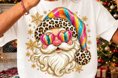 Leopard Santa Christmas Rainbow Hat & Heart Sunglasses Holid Product Image 3