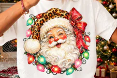 Leopard Santa Christmas Red Bow & Colorful Lights Holiday PN Product Image 3