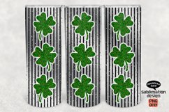 20 oz skinny tumbler display with leopard shamrocks on black stripes and silver