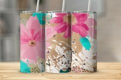 Teal Pink Gold Splatter Flowers Tumbler Sublimation Wrap Product Image 1