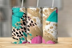 Teal Pink Gold Splatter Flowers Tumbler Sublimation Wrap Product Image 1