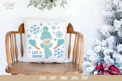 Snowman SVG Design with Snowflakes for T-shirts, Mugs, Pillows, Christmas Home Decor. This Winter Design is Compatible with Cricut and Silhouette Cutting Machines