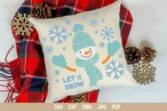 Snowman SVG Design with Snowflakes for T-shirts, Mugs, Pillows, Christmas Home Decor. This Winter Design is Compatible with Cricut and Silhouette Cutting Machines
