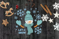 Snowman SVG Design with Snowflakes for T-shirts, Mugs, Pillows, Christmas Home Decor. This Winter Design is Compatible with Cricut and Silhouette Cutting Machines
