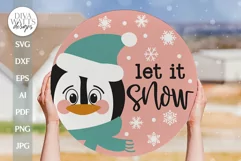 Let It Snow SVG Christmas Door Hanger SVG Cute Penguin SVG Product Image 1