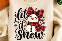 Let It Snow Snowman PNG | Buffalo Plaid Christmas Bow Png Product Image 2