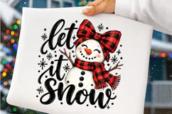 Let It Snow Snowman PNG | Buffalo Plaid Christmas Bow Png Product Image 3