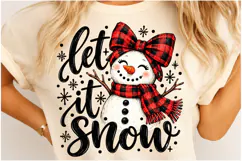 Let It Snow Snowman PNG | Buffalo Plaid Christmas Bow Png Product Image 4