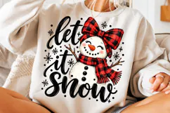 Let It Snow Snowman PNG | Buffalo Plaid Christmas Bow Png Product Image 5