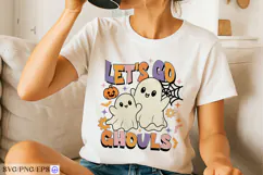 Retro Halloween Let's Go Ghouls SVG PNG T-shirt Design Product Image 2