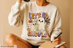 Retro Halloween Let's Go Ghouls SVG PNG T-shirt Design Product Image 3