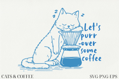 Cat &amp; Coffee Doodle lineart Clipart SVG | PNG | EPS Product Image 1