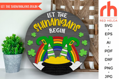 let the shenanigans begin svg, st patricks day hanging sign svg, beer hanger svg, irish door sign, laser cut file, shamrock sign svg, leprechaun sign svg, layered sign svg, welcome sign svg, pot of gold svg, rainbow sign svg, leprechaun leg svg