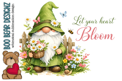 Let Your Heart Bloom, Garden Gnome Clipart Product Image 1