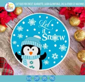 Let It Snow Penquin SVG Christmas Round Porch Leaner Sign Product Image 2