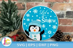 Let It Snow Penquin SVG Christmas Round Porch Leaner Sign Product Image 1