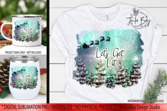 Lets Get Lit PNG Christmas Sublimation Design Colorful Night Sky with Christmas Tree Lights Northern Lights and Santa Sleigh and Reindeer