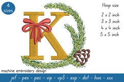 Letter K Embroidery Design - Christmas Pattern Product Image 1