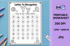 Y uppercase lowercase Letter recognition printable worksheet Product Image 1