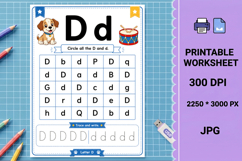 D alphabet tracing Letter recognition printable worksheet Product Image 1