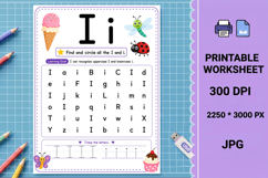 I uppercase lowercase Letter recognition printable worksheet Product Image 1