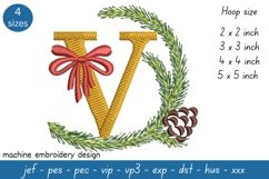 Letter V Embroidery Design - Christmas Pattern Product Image 1