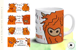 Sassy & Naughty Highland Cow Mug Wrap | Cow PNG Designs Product Image 4