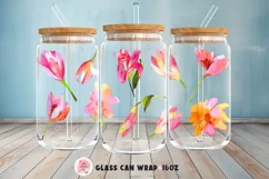 Tumbler Sublimation Flowers Bundle, 16 oz glass can wrap, libbey 16 oz template, can glass beer