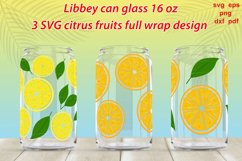Bundle of 3 SVG tropical orange and lemon fruits wraps for Libbey can glasses, Tropical citrus fruits and leaves cutting pattern, full wrap.