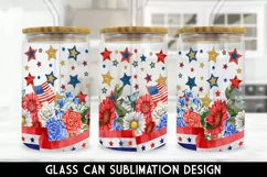 4th of July Floral Libbey Glass Can Sublimation PNG Product Image 1