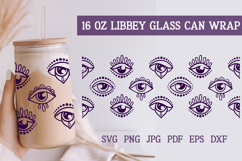 Libbey Glass Can 16oz Wrap. Eyes Mystical Pattern SVG. Product Image 1
