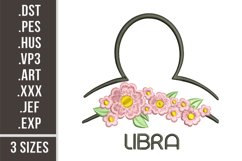 Libra Floral Zodiac Sign | Embroidery Design Product Image 1
