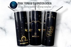 Libra zodiac tumbler wrap sublimation design with Gold zodiac sign symbols on black background. 20 oz skinny tumbler full wrap png file for download.