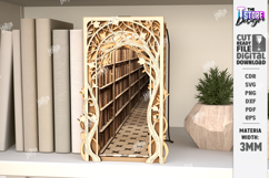 Library Booknook with Infinity Mirror Laser Cut | Home Decor Product Image 1