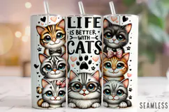 Life is Better With Cats Tumbler Wrap, Cat Mom Tumbler, Cat Product Image 1