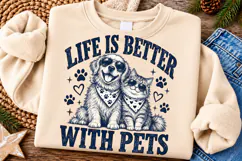 Life Is Better with Pets PNG | Golden Retriever & Cat Lover Product Image 1