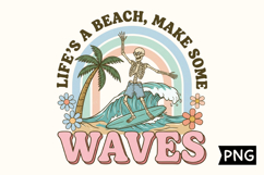 Life's A Beach Skeleton Surfing PNG Product Image 1