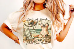 Life's A Beach Make Some Waves PNG, Summer PNG, Brushstroke Product Image 1